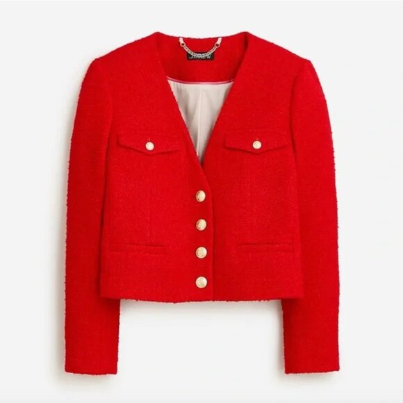 NWT! J. CREW V-Neck Lady Jacket in Maritime Red Tweed Size 10 - Picture 2 of 8